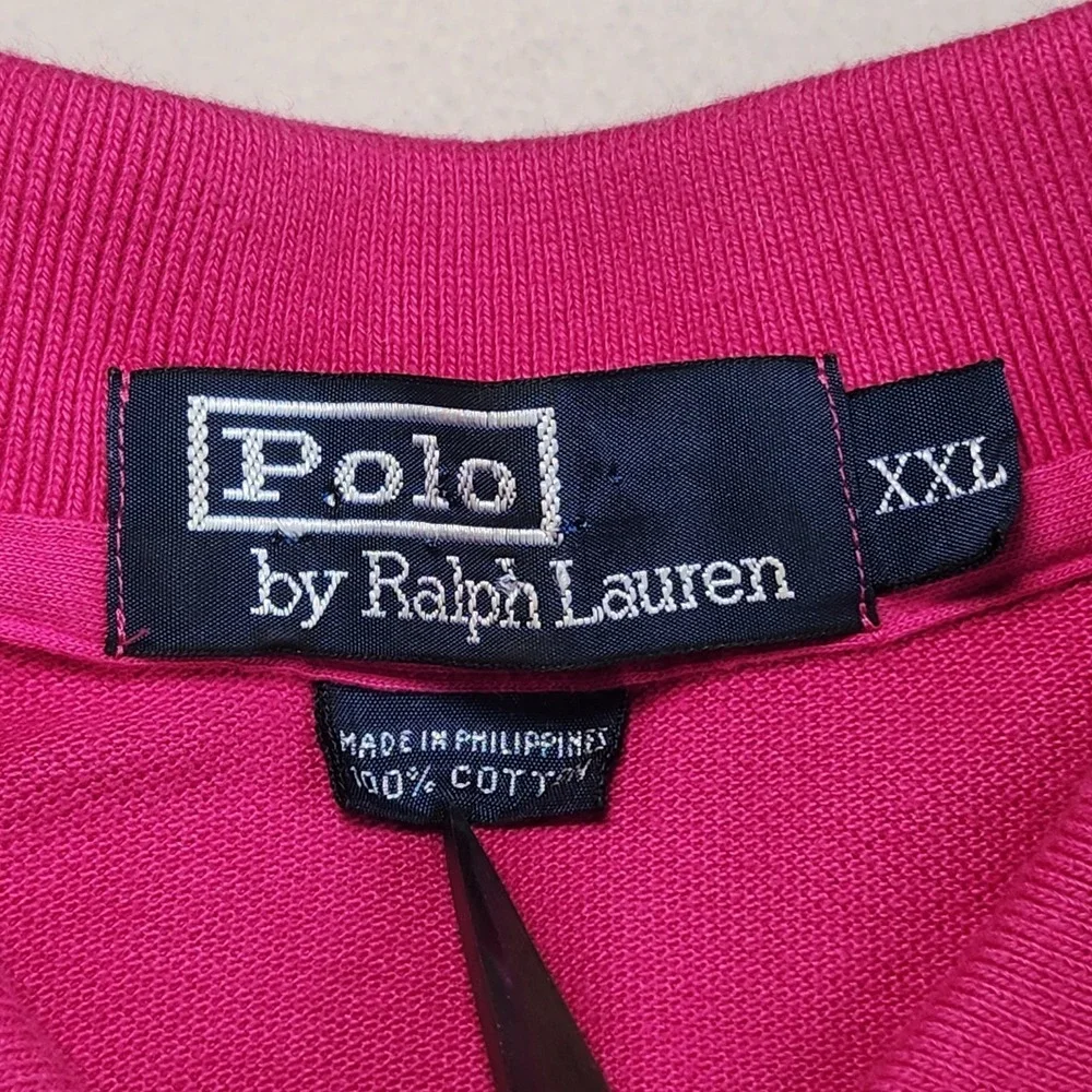 RALPH LAUREN Classic Polo Shirt Mens 2XL‎ Pink Cotton Short Sleeve Yellow Pony